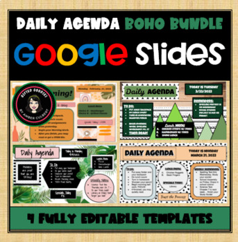 Preview of BOHO VIBES Daily Agenda Google Slides BUNDLE: 4 Weekly Editable Templates