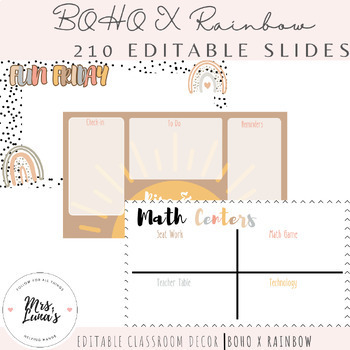 Preview of BOHO X Rainbow Classroom Slides | 210 Editable Slides