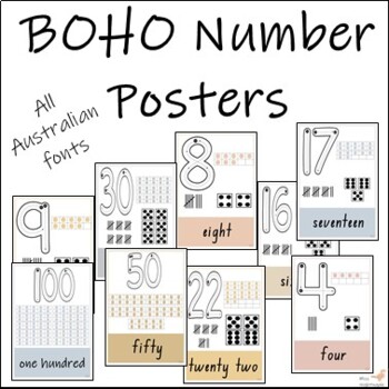 Preview of BOHO number formation poster 0-30 + multiples of 10 all Aus fonts + SPANISH