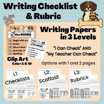 Preview of BONES Writing & Editing System - Clip Art, Writing Paper, Checklists, & Rubrics