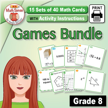 Preview of 8th Eighth Grade Math Sense 15 Card Games Bundle | SPED - Subs - Intervention
