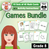 8th Eighth Grade Math Sense 15 Card Games Bundle | SPED - 