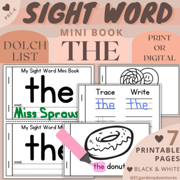 Preview of BOOK 1: THE | DOLCH Pre-K Sight Word Mini Flip Books | Trace and Write | Phonics