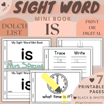 Preview of BOOK 12: IS | DOLCH Pre-K Sight Words Mini Flip Books | Trace and Write Phonics