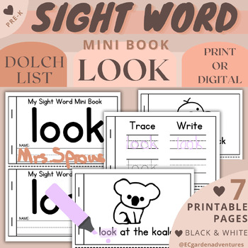 Preview of BOOK 13: LOOK | DOLCH Pre-K Sight Words Mini Flip Books | Trace and Write Phonic