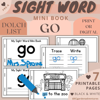 Preview of BOOK 14: GO | DOLCH Pre-K Sight Words Mini Flip Books | Trace and Write Phonic