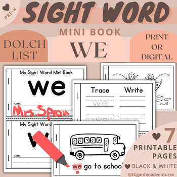 Preview of BOOK 15: WE | DOLCH Pre-K Sight Words Mini Flip Books | Trace and Write Phonics