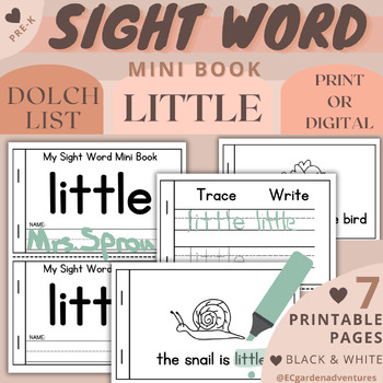 Preview of BOOK 16: LITTLE | DOLCH Pre-K Sight Words Mini Flip Books | Trace Write Phonics