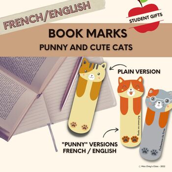 Preview of BOOK MARKS - French / English Cute Cats