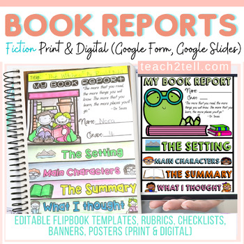 Fiction Book Report Print Digital Google Classroom Distance
