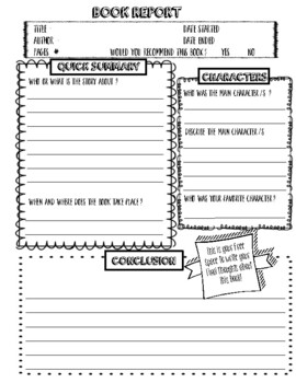 BOOK REPORT PAGE by Homeschool Of Bel Air | TPT