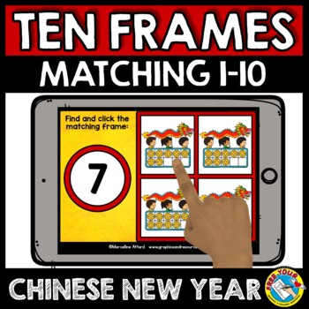 Preview of BOOM CARD CHINESE NEW YEAR MATH ACTIVITY KINDERGARTEN COUNT TO 10 FRAME FEBRUARY