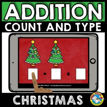 Preview of BOOM CARD CHRISTMAS MATH ACTIVITY KINDERGARTEN DECEMBER PICTURE ADDITION GAME