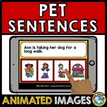 Preview of BOOM CARD READ MATCH SENTENCE PICTURE ACTIVITY PET COMPREHENSION DIGITAL GAME