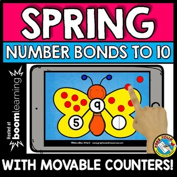 Preview of BOOM CARD SPRING MATH ACTIVITY KINDERGARTEN NUMBER BONDS TO 10 GAME MAY CENTER