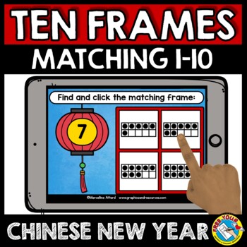 Preview of BOOM CARDS CHINESE NEW YEAR MATH ACTIVITY KINDERGARTEN COUNT 10 FRAME FEBRUARY