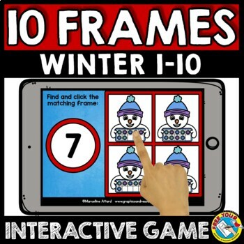 Preview of BOOM CARD WINTER MATH ACTIVITY KINDERGARTEN COUNT TO 10 FRAMES GAME FEBRUARY