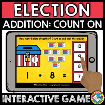 Preview of BOOM CARDS 2020 PRESIDENTIAL ELECTION DAY MATH ACTIVITY ADDITION COUNT ON GAME