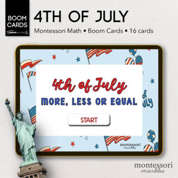 Preview of BOOM CARDS™ 4th of JULY More than, Less than or Equal