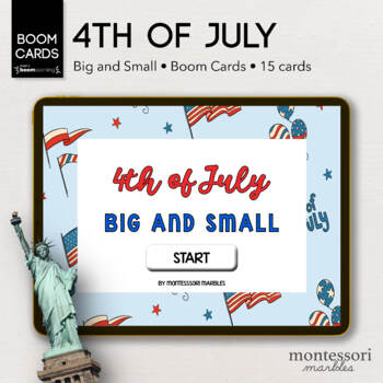 Preview of BOOM CARDS™ 4th of July Adjectives Big and Small for Preschooler
