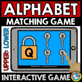 Preview of BOOM CARDS ACTIVITY ALPHABET LETTER MATCH UPPERCASE & LOWERCASE GAME LOCK & KEY