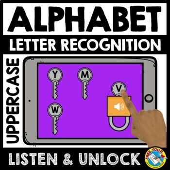 Preview of BOOM CARDS ACTIVITY ALPHABET RECOGNITION UPPERCASE LETTERS ASSESSMENT GAME KEY
