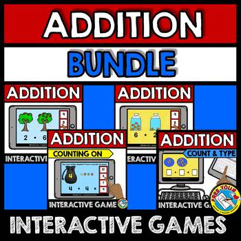 Preview of BOOM CARDS MATH GAME KINDERGARTEN SIMPLE ADDITION TO WITHIN 10 DIGITAL BUNDLE