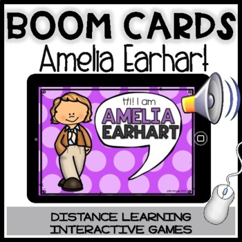 Preview of BOOM CARDS AMELIA EARHART: Reading comprehension activities | Women's History