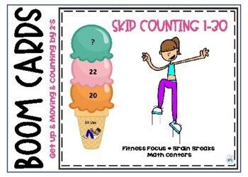Preview of BOOM CARDS Skip Counting by 2's - Brain Breaks, PE, Math Centers