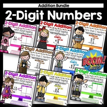 Preview of BOOM CARDS Add 2-Digit Numbers with Regrouping BUNDLE