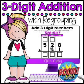 Preview of BOOM CARDS Add 3-Digit Numbers with Regrouping Deck 4