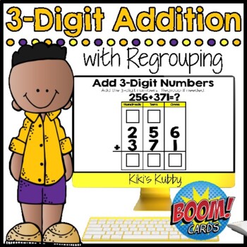 Preview of BOOM CARDS Add 3-Digit Numbers with Regrouping Deck 6