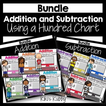 Preview of BOOM CARDS Add and Subtract Using a Hundred Chart BUNDLE