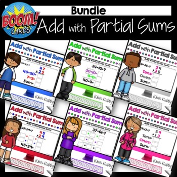 Preview of BOOM CARDS Add with Partial Sums BUNDLE Distance Learning