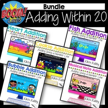 Preview of BOOM CARDS Adding Using a Number Line (Adding Within 20) Bundle