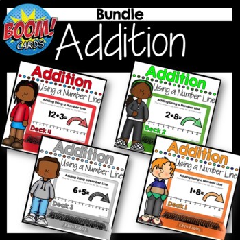 Preview of BOOM CARDS Adding Using a Number Line BUNDLE