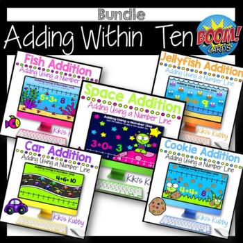 Preview of BOOM CARDS Adding Using a Number Line (Adding within 10) Bundle