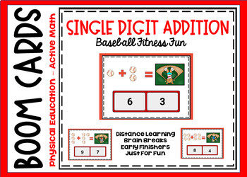 Preview of BOOM CARDS - Addition  Baseball Fitness Fun & Distance Learning