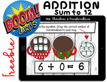 Preview of BOOM CARDS: Addition Sum to 12 - Hot Chocolate & Marshmallows (Free Sample)