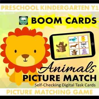 Preview of BOOM CARDS Animals Picture Matching