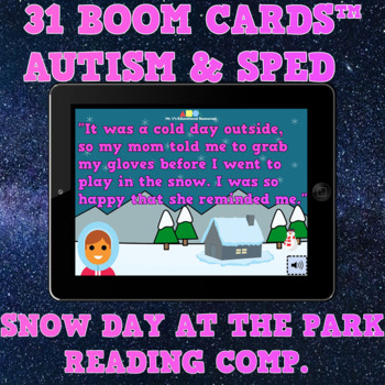 Preview of BOOM CARDS - Autism & SPED Reading Comprehension: Snow Day at the Park - DIGITAL