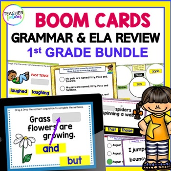 Preview of 1ST GRADE SUMMER PHONICS GRAMMAR REVIEW LITERACY GAMES CENTERS BOOM CARDS Bundle