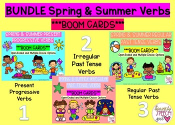 Preview of BOOM CARDS BUNDLE VERBS Practice with a Spring & Summer Theme