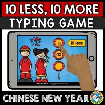 Preview of BOOM CARDS CHINESE NEW YEAR MATH ACTIVITY 1ST GRADE 10 MORE 10 LESS GAME DIGITAL