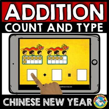 Preview of BOOM CARDS CHINESE NEW YEAR MATH ACTIVITY KINDERGARTEN PICTURE ADDITION FEBRUARY