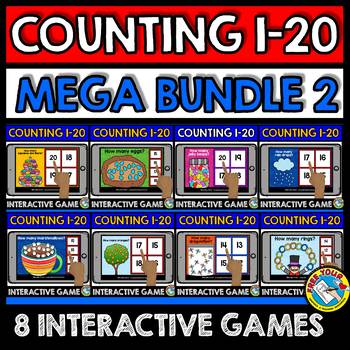 Preview of COUNTING OBJECTS TO 20 BOOM CARDS MATH ACTIVITY KINDERGARTEN GAMES DIGITAL TASKS