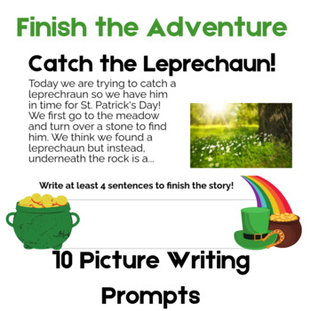 Preview of BOOM CARDS: Catch Leprechaun: Finish the Adventure Writing. St. Patrick's Day.
