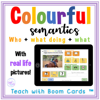Preview of BOOM CARDS Colourful Semantics REAL LIFE PICTURES SV & SVO Sentence Development