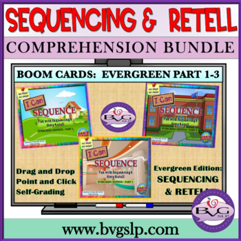 Preview of Sequencing | Reading Comprehension | Story Retell Boom Cards BUNDLE Parts 1-3