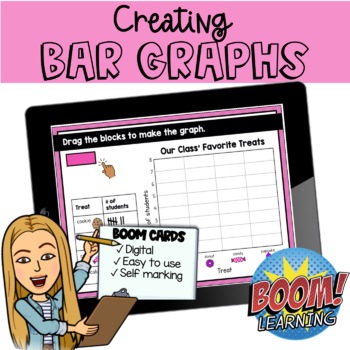 Preview of BOOM CARDS- Creating BAR GRAPHS (1st/2nd Grade)- Digital Learning